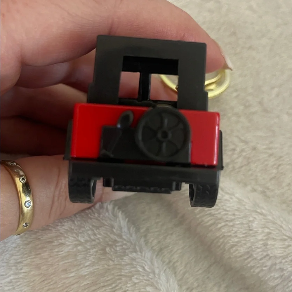 Red and Black Toy Jeep Keychain new with purse clip and bell charm